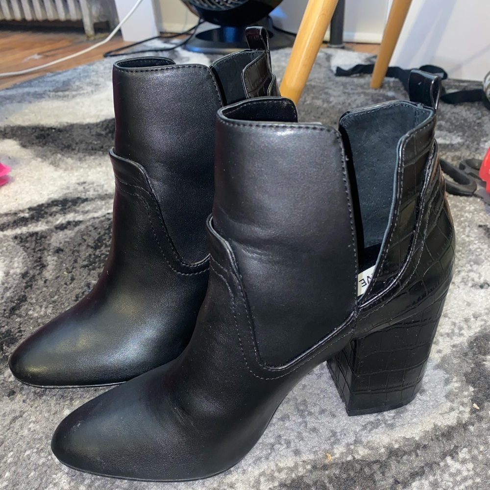 Steve Madden black faux leather booties